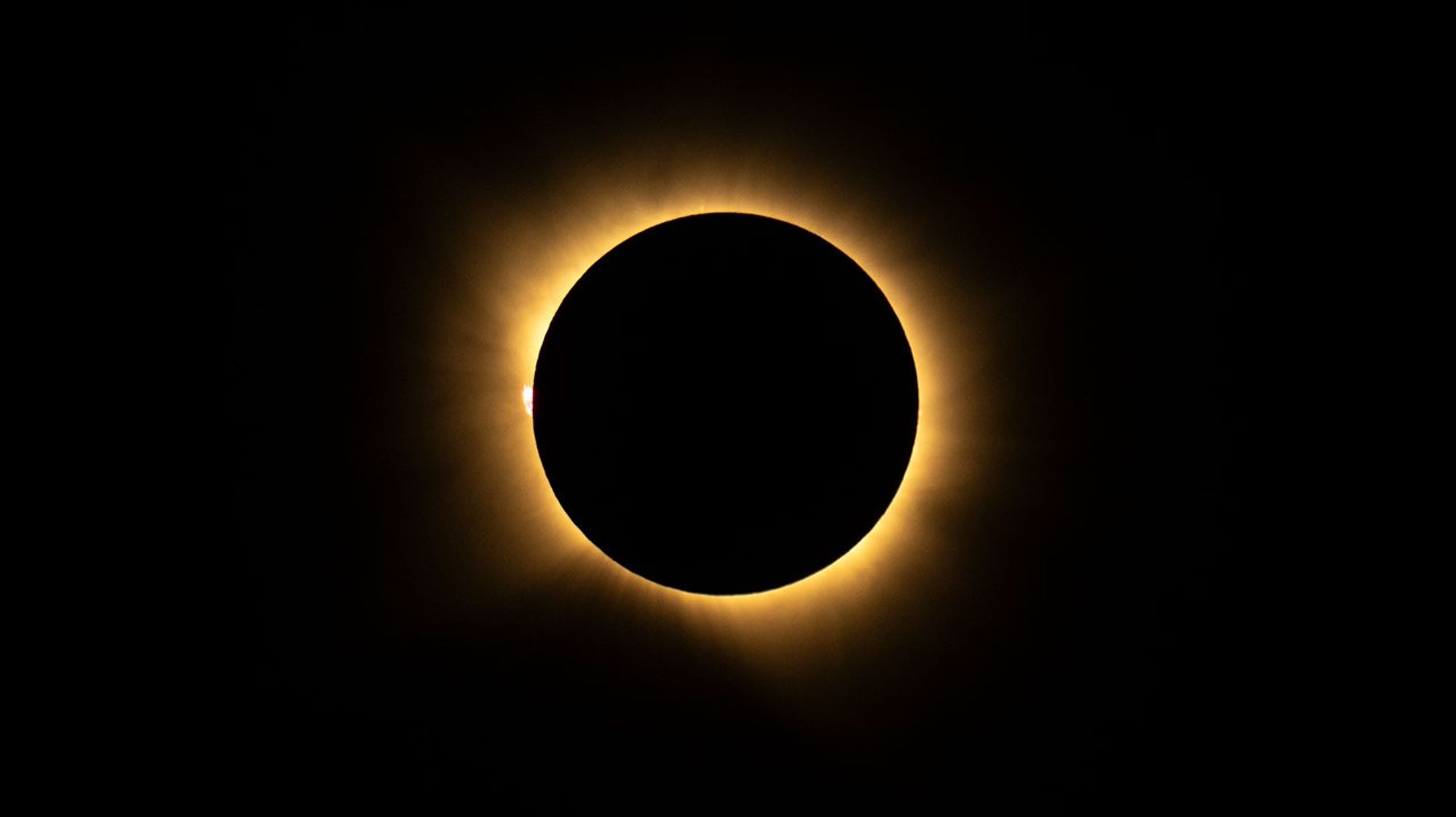 Totality with a solar prominence, photographed from San Millán de los Caballeros, Spain, on August 12, 2026. NASA photo by Bill Ingalls.