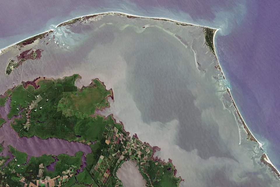 Satellite image of Cape Hatteras National Seashore on the Outer Banks of North Carolina. Credit: NASA's Earth Observatory. Size, WebP.